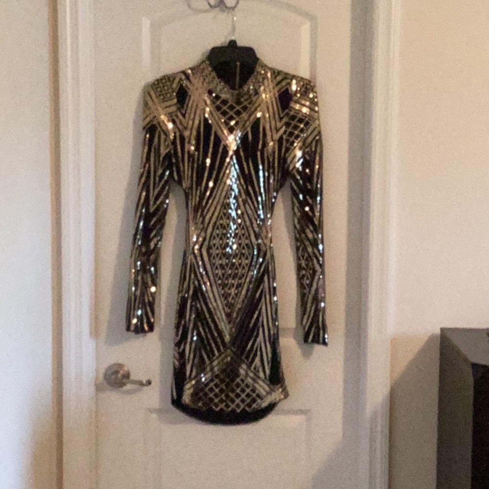 Black and Gold Sequin Dress